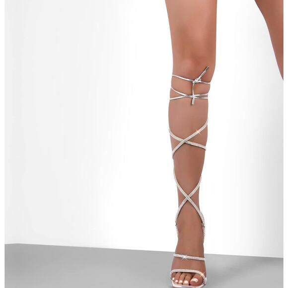 Richealnana Women's Rhinestone Strappy Sandals: Square Toe, Lace Up SZ 9.5 sHOES - Picture 5 of 7